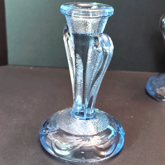 Vintage Pair of Bagley Rutland Blue Glass Candlesticks - Picture 2 of 7
